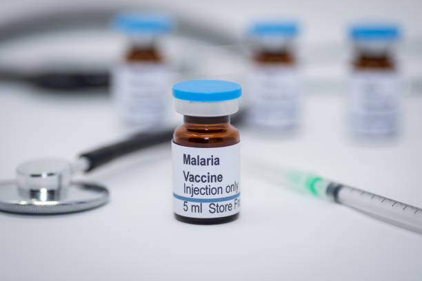 Malaria vaccine vial in hospital laboratory stock photo