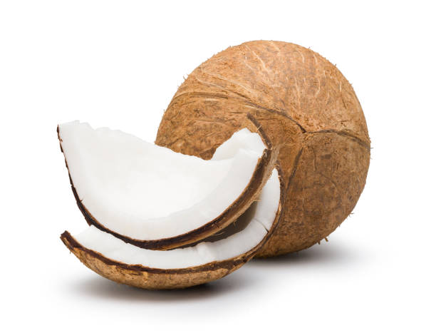 Whole coconut isolated on white background. Coconut shell clipping path.