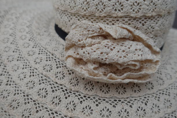 Woven hat made with crochet  Lace - Handicraft Woven hat made with crochet  Lace - Handicraft lacemaking photos stock pictures, royalty-free photos & images