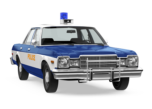 Vintage Police Car isolated on white background. 3D render
