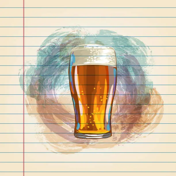 Vector illustration of Beer Glass Drawing on Ruled Paper