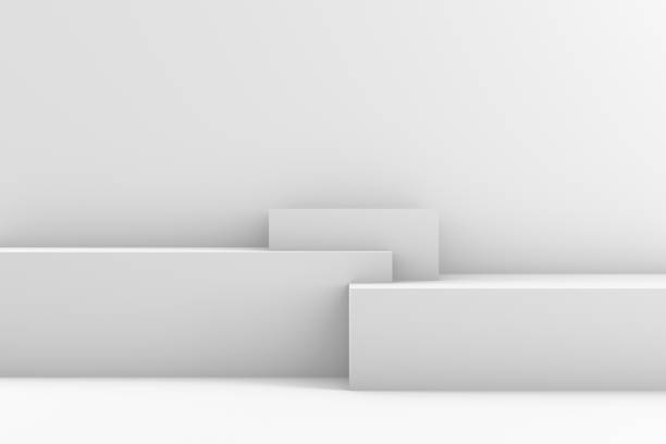 istock 3D Geometric Shapes Abstract Minimal Background, Blank Product Stand, White Background 1203116786