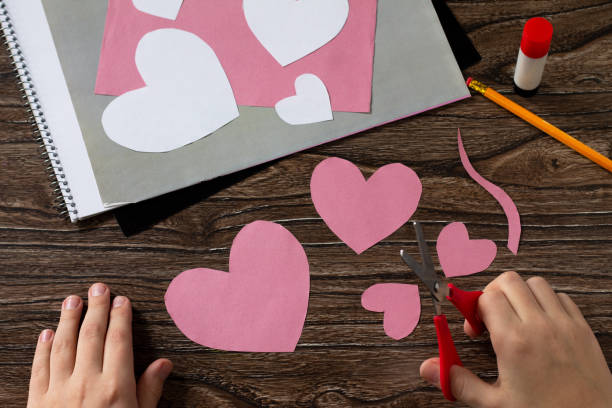 istock Step 3 instruction. Greeting card with mouse heart congratulation. Children's art project crafts for children. Craft for children. 1203122307
