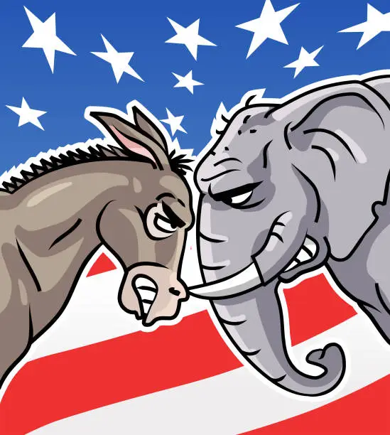 Vector illustration of US Elections- Republican Elephant Vs Democratic Donkey