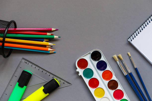 istock Stationery for students, students on a grey background. Ready for school 1203125417