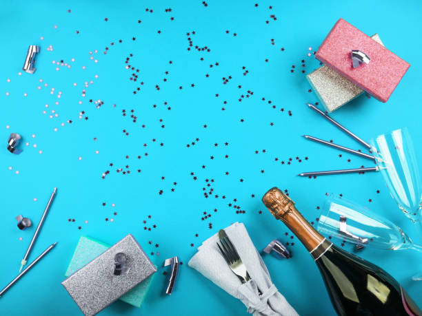 istock Happy birthday greeting concept on blue background 1203125965