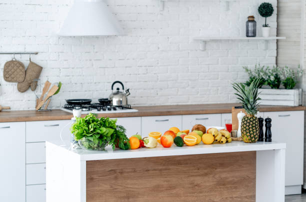 istock Modern kitchen at home with healthy food on the table. 1203126653