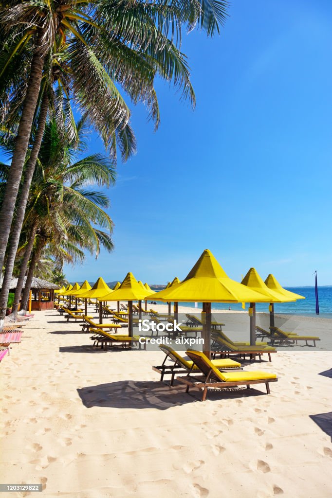Tropical Beach Mui Ne Beach at sun day in Southern Vietnam Beach Stock Photo