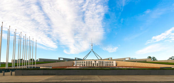 Front view of the Australian Parliament House in Canberra, the Australian Capital Territory stock photo