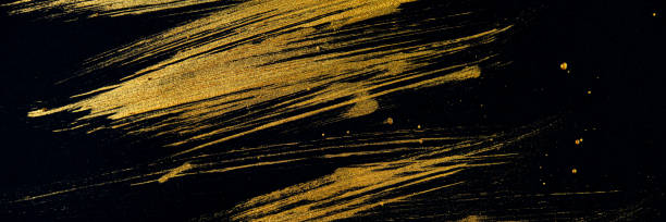 goldene gekrümmte linien auf schwarzem hintergrund. - hand colored abstract acrylic painting painted image stock-fotos und bilder