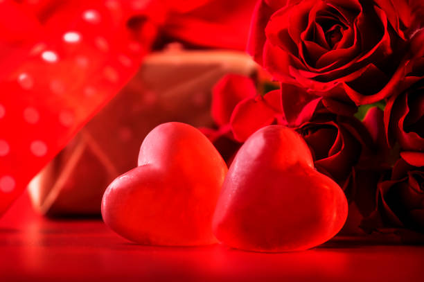 istock Valentines Day background with red hearts. Holidays card with copy space 1203132275