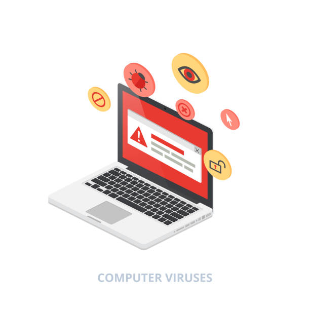 Computer viruses isometric style vector illustration Computer viruses isometric style vector illustration computer bug stock illustrations