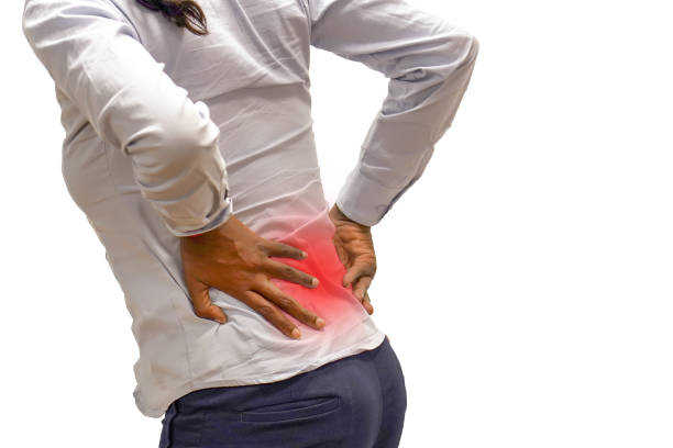 istock Young african woman pain at lower back. 1203135930