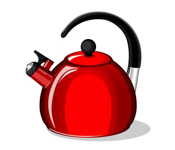 Vector illustration of Red  whistling  kettle isolated on white background