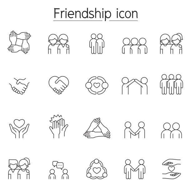 Friendship icon set in thin line style Friendship icon set in thin line style children holding hands icon stock illustrations