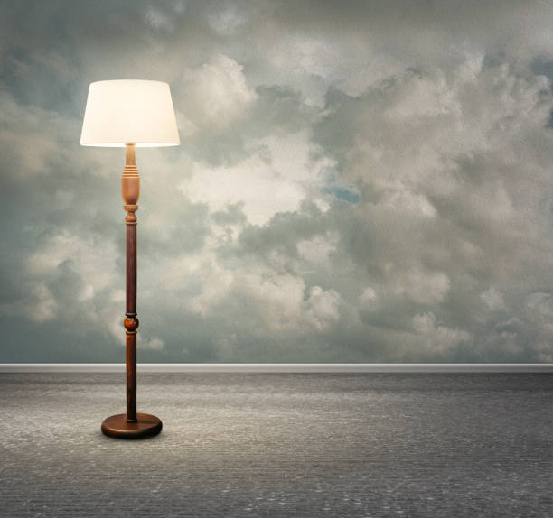 Dark Empty Room and Lampshade with  cloud wallpaper for interior design decoration backdrop