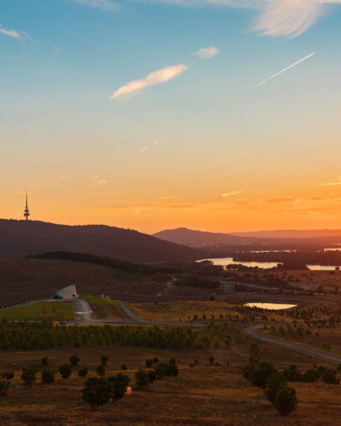 Dawn at National Arboretum Canberra in the Capital City of Australia stock photo