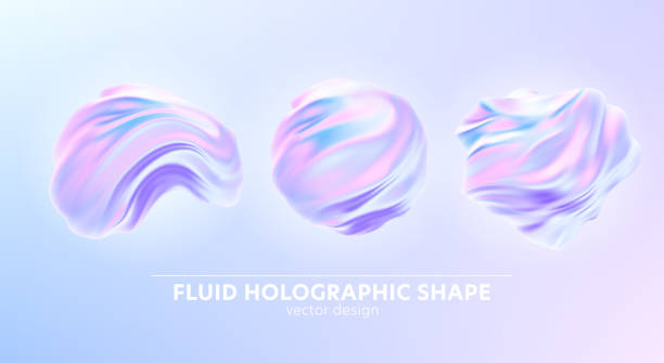 Set of Trendy realistic pattern with holographic 3d shape on blue background for banner design. Fluid shape background. Rainbow background. Fluid holographic pattern. Vector illustration Set of Trendy realistic pattern with holographic 3d shape on blue background for banner design. Fluid shape background. Rainbow background. Fluid holographic pattern. Vector illustration EPS10 3d hologram stock illustrations