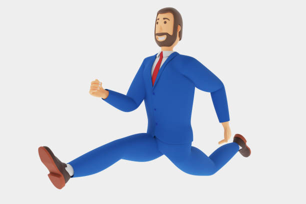 Cartoon character businessman is running. The concept of lack of time at work. 3d rendering