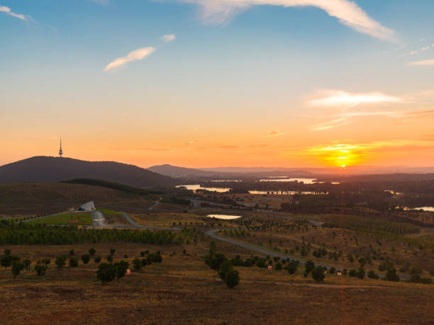 Dawn at National Arboretum Canberra in the Capital City of Australia stock photo