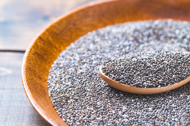 istock Bowl with chia seeds and wooden spoon 1203148720