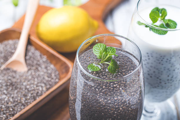 istock Chia seed drink in glass 1203148799