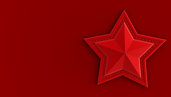 3D rendering of a star isolated on a red background.