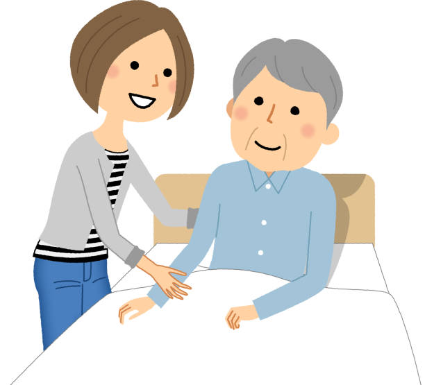 Elderly people going to bed Illustration of the elderly going to bed. sleeping grandpa stock illustrations