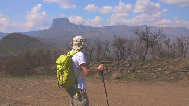 istock Man travels towards the mountains 1203157058