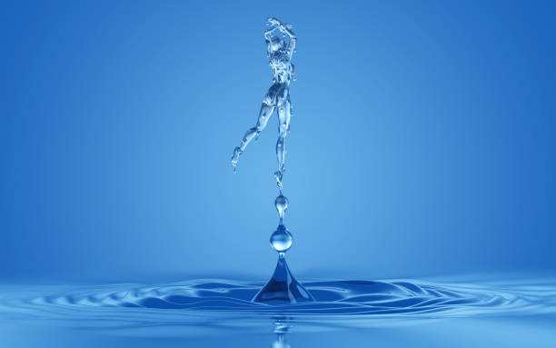 wasser tropfen splash in form von weiblichen ballett tänzerin figur - rippled water three dimensional shape rendered stock-fotos und bilder