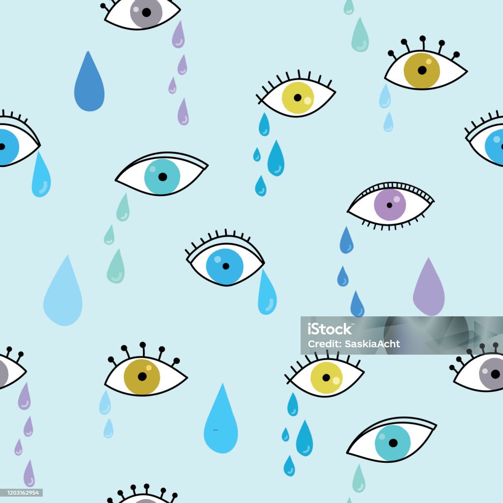 Abstract Crying Eyes Seamless Pattern Concept Of Sadness ...