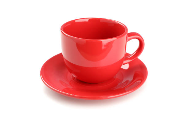 istock Red cup and plate isolated on white background. Kitchen, serving 1203165478