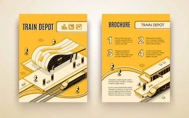 Vector illustration of Train depot isometric vector brochure template