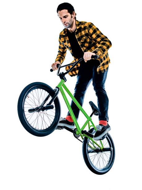 istock BMX rider cyclist cycling freestyle acrobatic stunt isolated white background 1203166350
