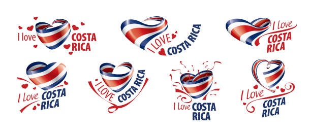 마음과 비문의 모양에 코스타리카의 국기 나는 코스타리카를 사랑해요. 벡터 일러스트레이션 - costa rica stock illustrations