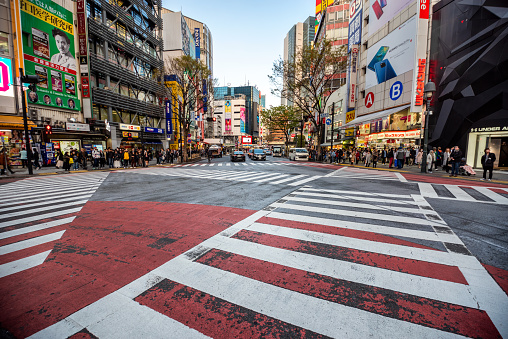 crossing between bunkamura-dori and dougen-zaka in Shibuya distric, Tokyo, Japan