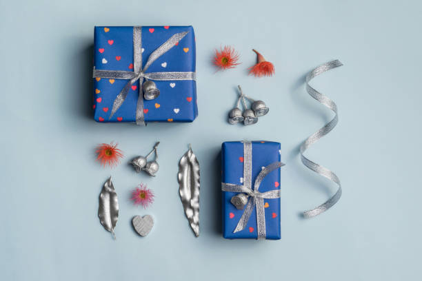 istock Australian inspired gift flat lay in blue, silver and pink colours. 1203169101