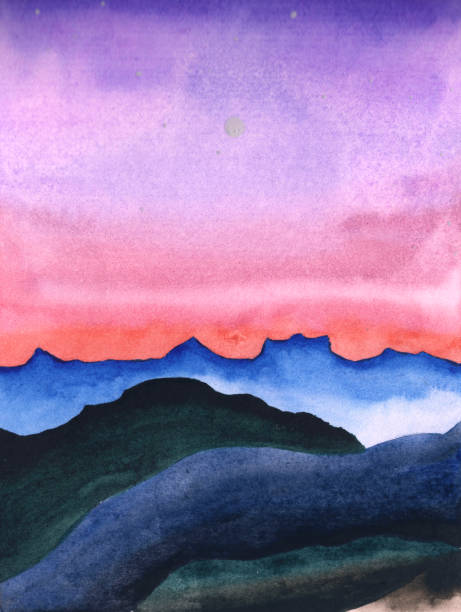istock Watecolor landscape of sunrise in mountains. 1203170360