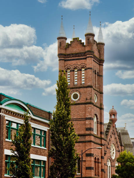 istock Brick Church Tower on Sky 1203173408