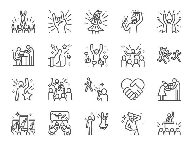 Idol line icon set. Included icons as popular, famous, star, singer, actor, actress and more. Idol line icon set. Included icons as popular, famous, star, singer, actor, actress and more. cheering stock illustrations