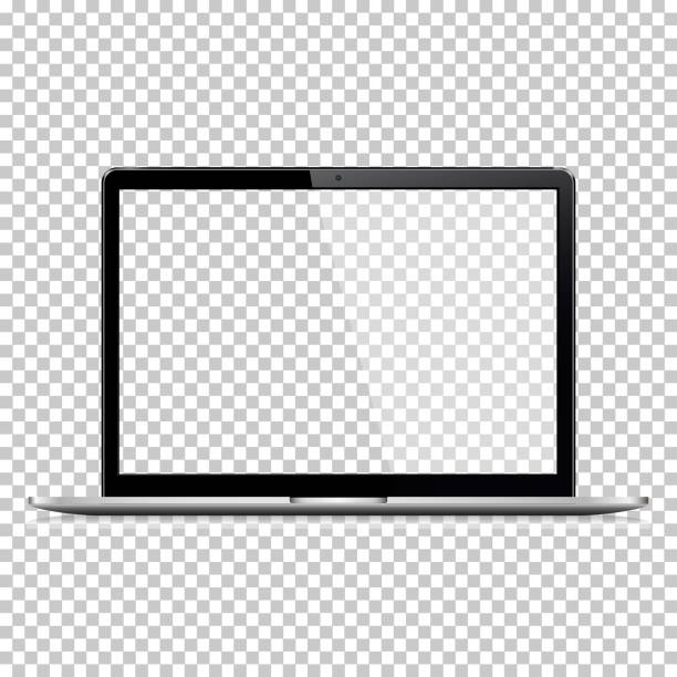 Isolated laptop with transparent screen Computer notebook with transparent screen. Vector illustration. computer presentation stock illustrations