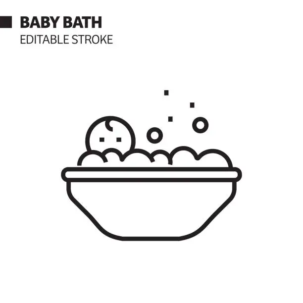 Vector illustration of Baby Bath Line Icon, Outline Vector Symbol Illustration. Pixel Perfect, Editable Stroke.