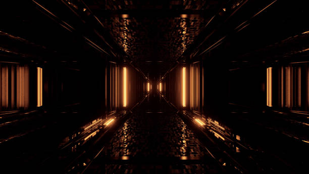 istock 3d illustration background with futuristic sci-fi tunnel corridor with beautiful reflections and glowing lights artworks design 1203178017