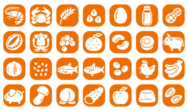 Allergy specific raw material 28 items icon Allergy specific raw material 28 items icon matsutake mushroom stock illustrations