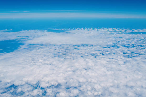 cloudscape, weather, nature. sky and clouds seen from above. atmosphere, stratosphere, air. wanderlust, adventure, discovery. vacation, travel, trip - cloud cloudscape stratosphere above imagens e fotografias de stock