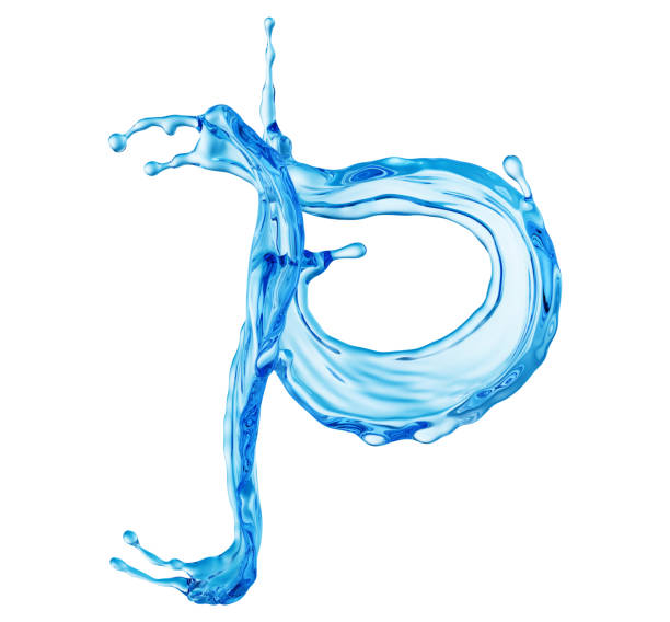 spruzzo di acqua blu pulita a forma di lettera p - letter p water liquid text foto e immagini stock