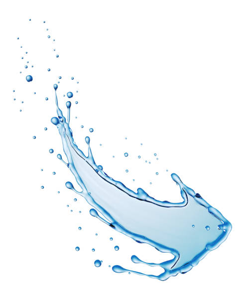 Clean Water Curvy Arrow Shaped Splash Clean Water Curvy Arrow Shaped Splash Isolated on White Background. Drinking Water Bottle Design Element. 3D Illustration. water arrow splashing stock pictures, royalty-free photos & images