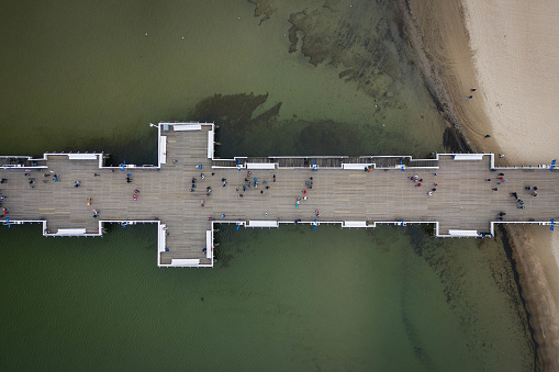 Aerial view onto famous pier in Sopot, Poland baltic sea.
