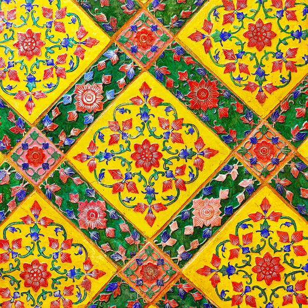 istock Old wall ceramic tiles patterns handcraft from thailand temple wall public 1203181835