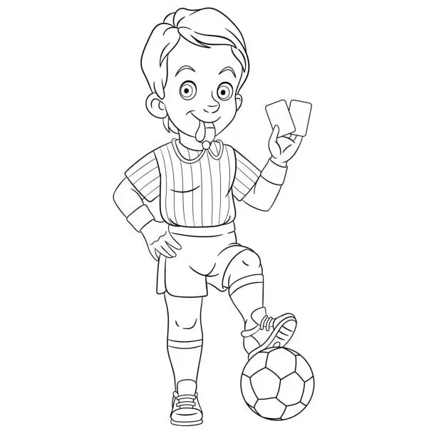 Vector illustration of Coloring page of cartoon football referee